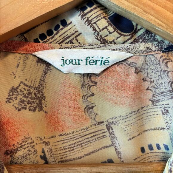 Rare! Jour Ferie Vintage Button Down Blouse Classy Academia Womens Bold - Picture 4 of 4